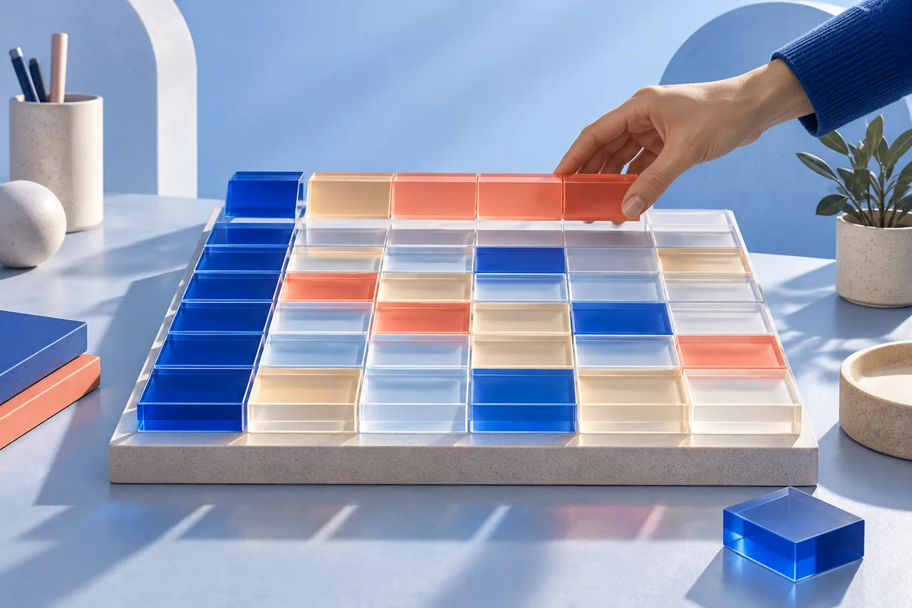 Illustration générée : grille de blocs colorés évoquant un tableur